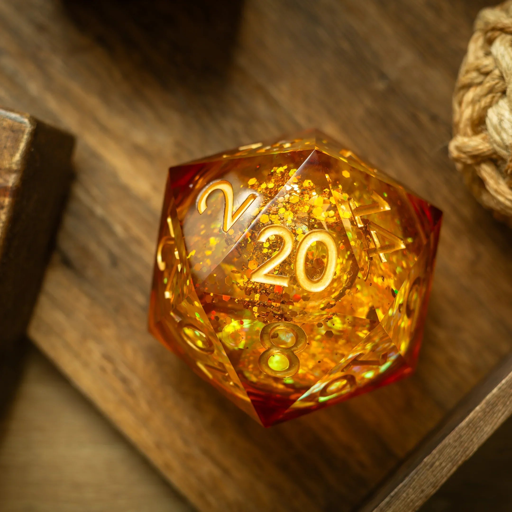 Massive Gold And Glitter Fireball Liquid Core 95MM Chonk Handmade Resin Dice And Box | Resin Chonk | Wiccan Center