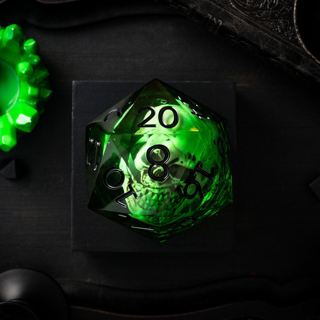 Massive Green Skull Liquid Core 95MM Chonk Handmade Resin Dice And Box | Resin Chonk | Wiccan Center