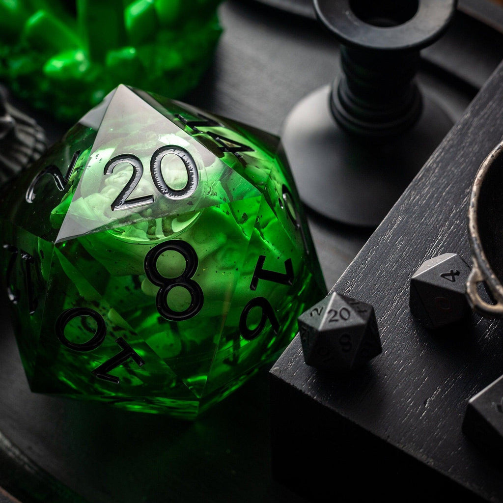 Massive Green Skull Liquid Core 95MM Chonk Handmade Resin Dice And Box | Resin Chonk | Wiccan Center