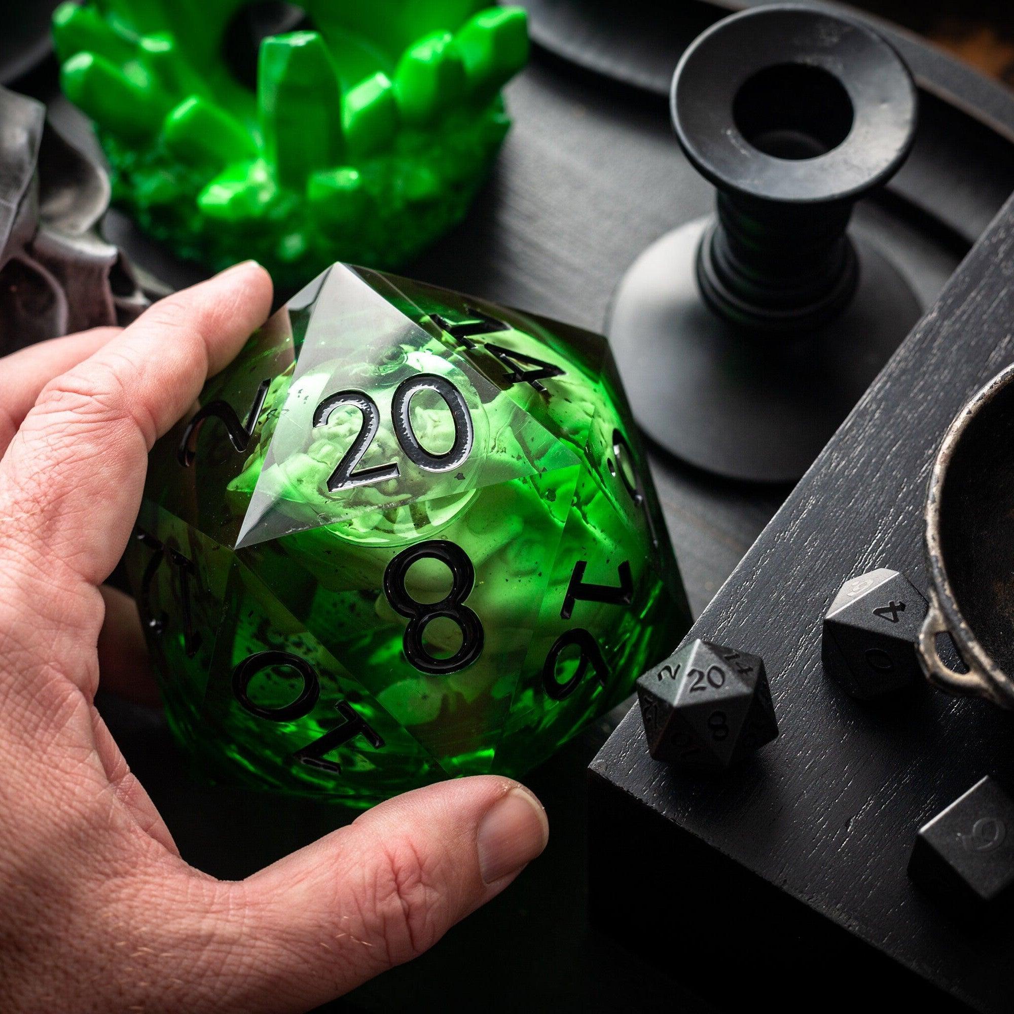 Massive Green Skull Liquid Core 95MM Chonk Handmade Resin Dice And Box | Resin Chonk | Wiccan Center