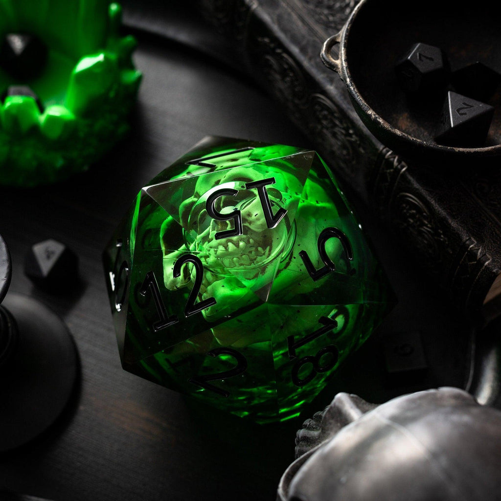 Massive Green Skull Liquid Core 95MM Chonk Handmade Resin Dice And Box | Resin Chonk | Wiccan Center