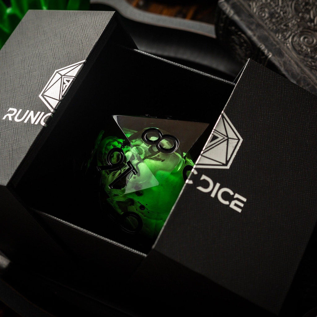 Massive Green Skull Liquid Core 95MM Chonk Handmade Resin Dice And Box | Resin Chonk | Wiccan Center
