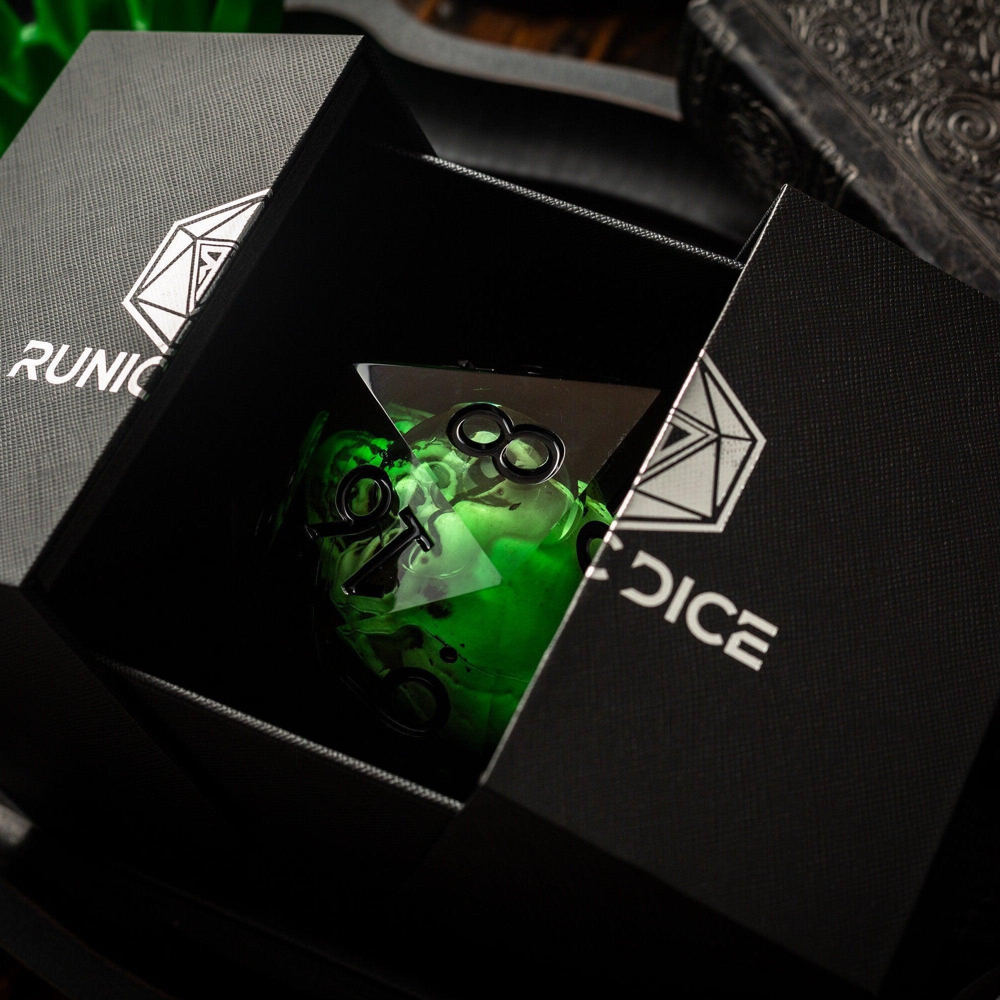 Massive Green Skull Liquid Core 95MM Chonk Handmade Resin Dice And Box | Resin Chonk | Wiccan Center