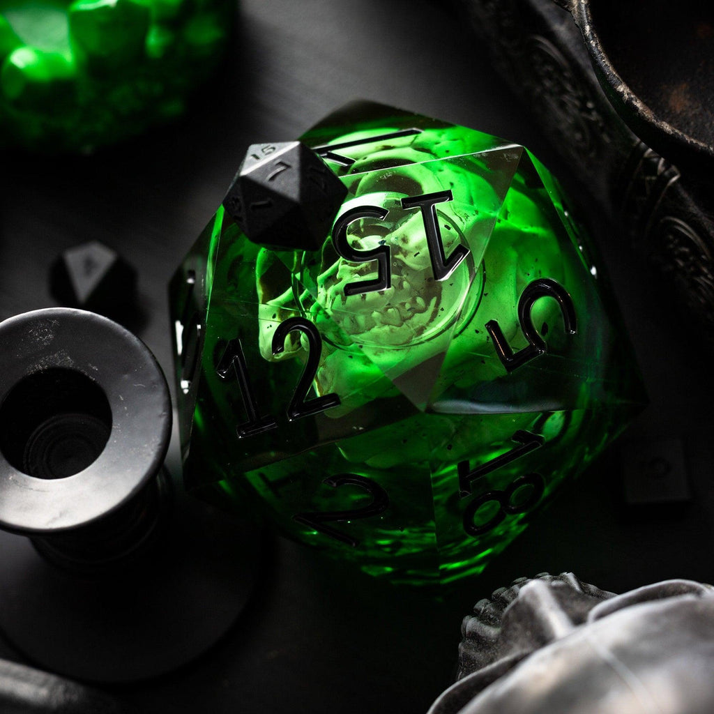 Massive Green Skull Liquid Core 95MM Chonk Handmade Resin Dice And Box | Resin Chonk | Wiccan Center