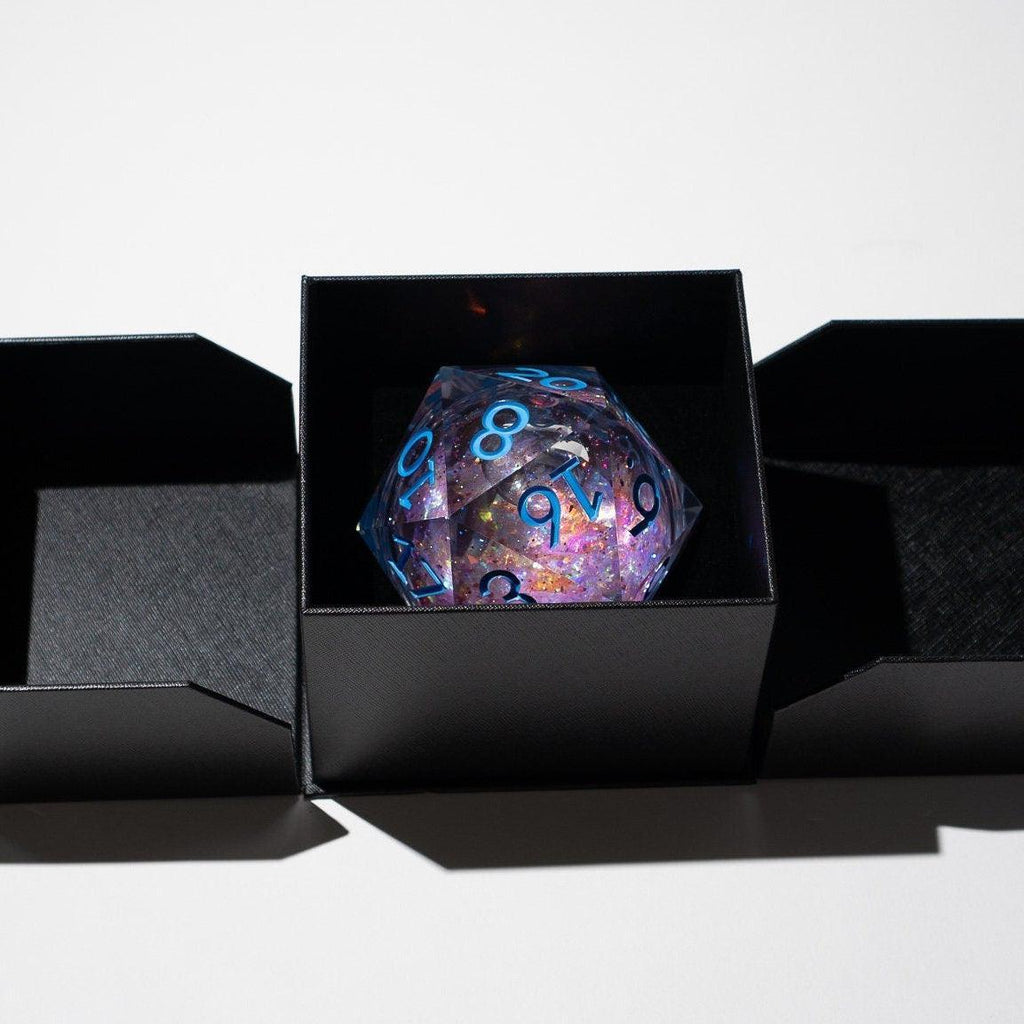 Massive Pastel Pink Baby Blue Glitter Liquid Core 95MM Chonk Handmade Resin Dice And Box | Resin Chonk | Wiccan Center