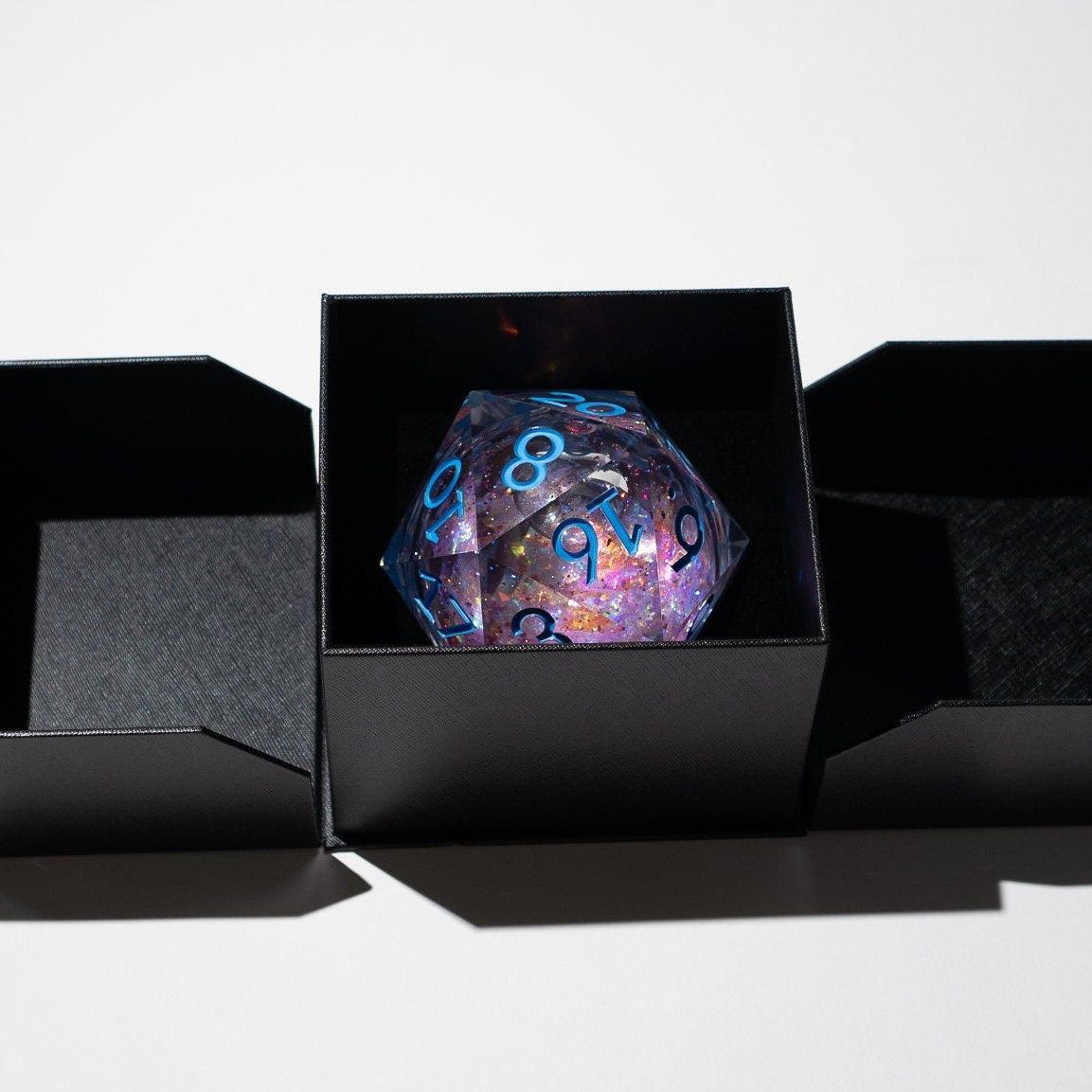Massive Pastel Pink Baby Blue Glitter Liquid Core 95MM Chonk Handmade Resin Dice And Box | Resin Chonk | Wiccan Center
