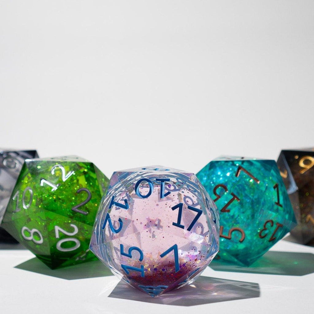 Massive Pastel Pink Baby Blue Glitter Liquid Core 95MM Chonk Handmade Resin Dice And Box | Resin Chonk | Wiccan Center