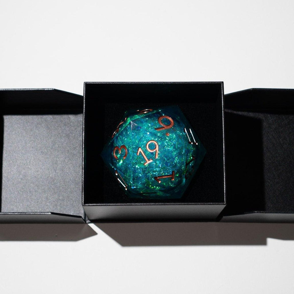 Massive Sea Green Teal Liquid Core 95MM Chonk Handmade Resin Dice And Box | Resin Chonk | Wiccan Center