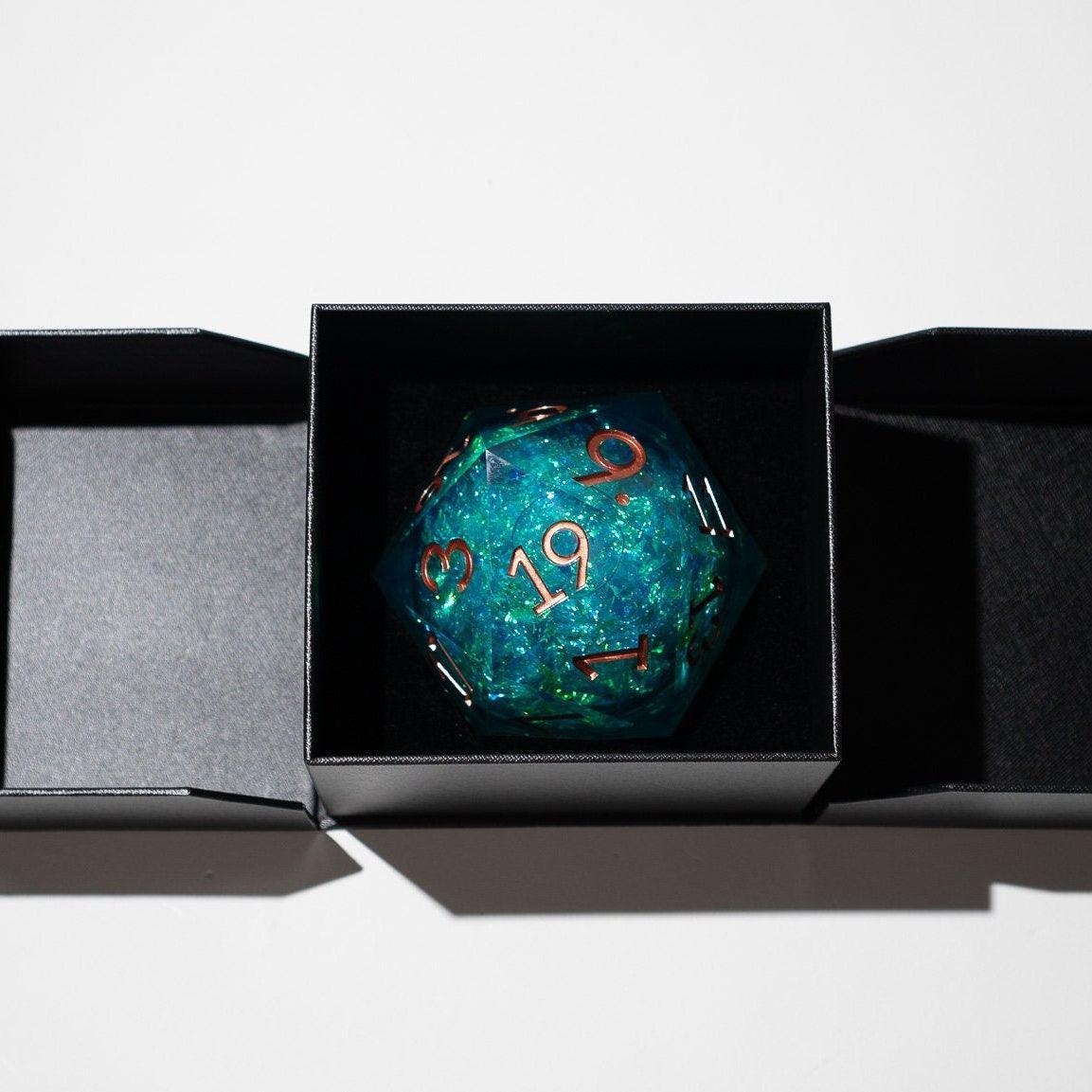 Massive Sea Green Teal Liquid Core 95MM Chonk Handmade Resin Dice And Box | Resin Chonk | Wiccan Center