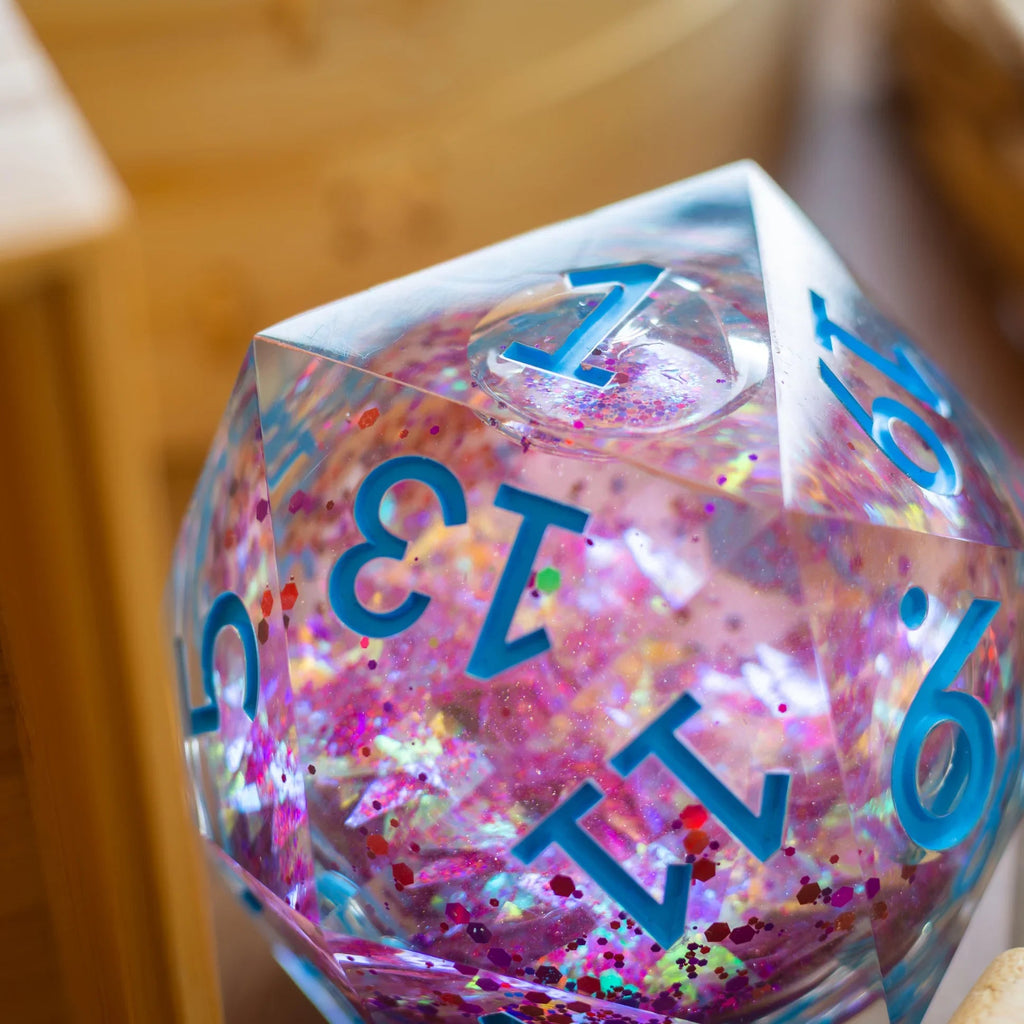 Massive Pastel Pink Baby Blue Glitter Liquid Core 95MM Chonk Handmade Resin Dice And Box | Resin Chonk | Wiccan Center