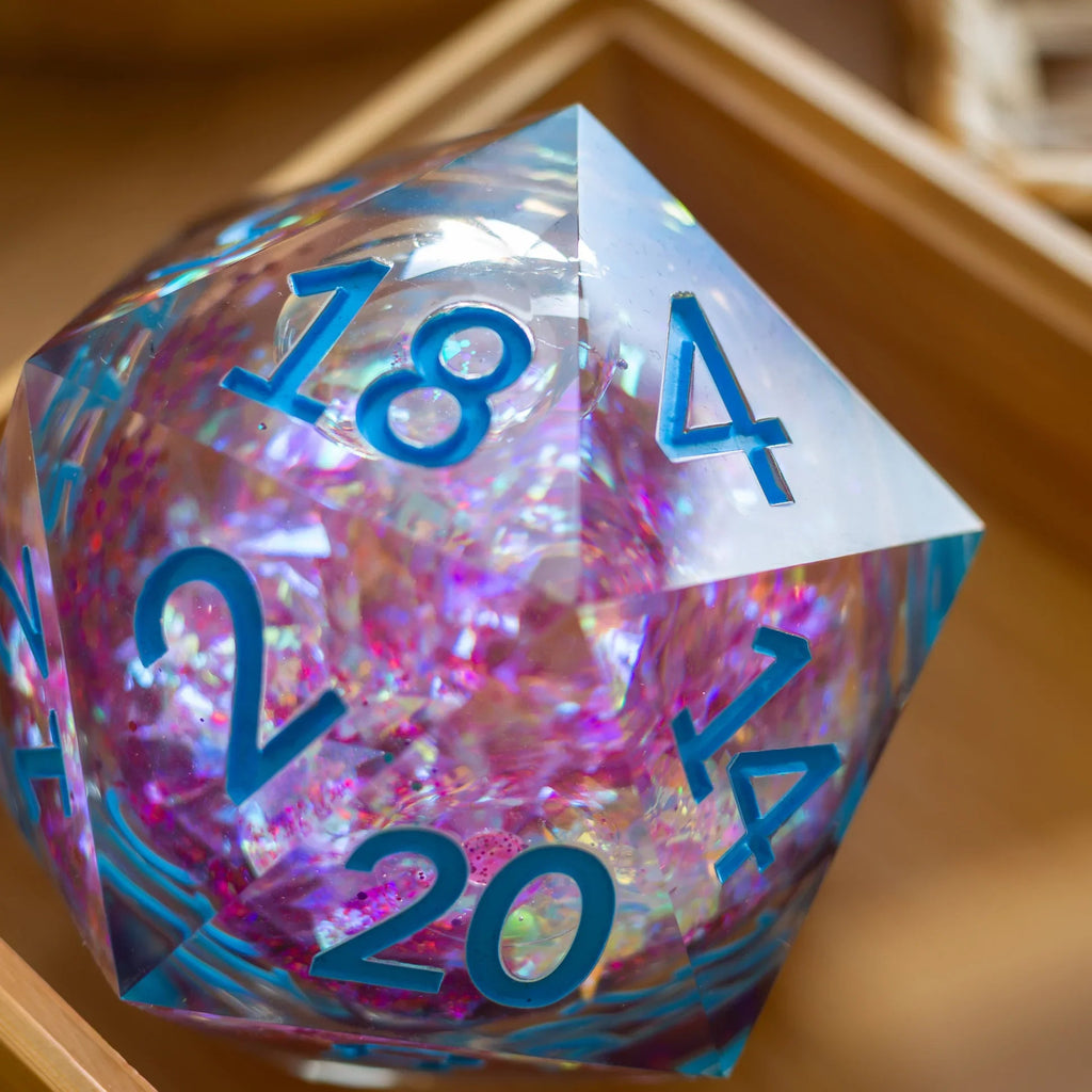 Massive Pastel Pink Baby Blue Glitter Liquid Core 95MM Chonk Handmade Resin Dice And Box | Resin Chonk | Wiccan Center