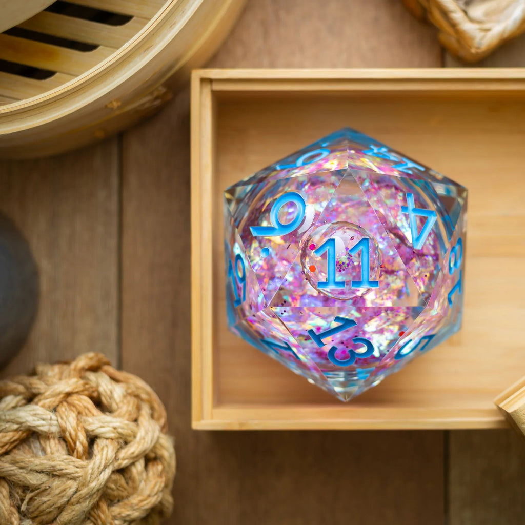 Massive Pastel Pink Baby Blue Glitter Liquid Core 95MM Chonk Handmade Resin Dice And Box | Resin Chonk | Wiccan Center