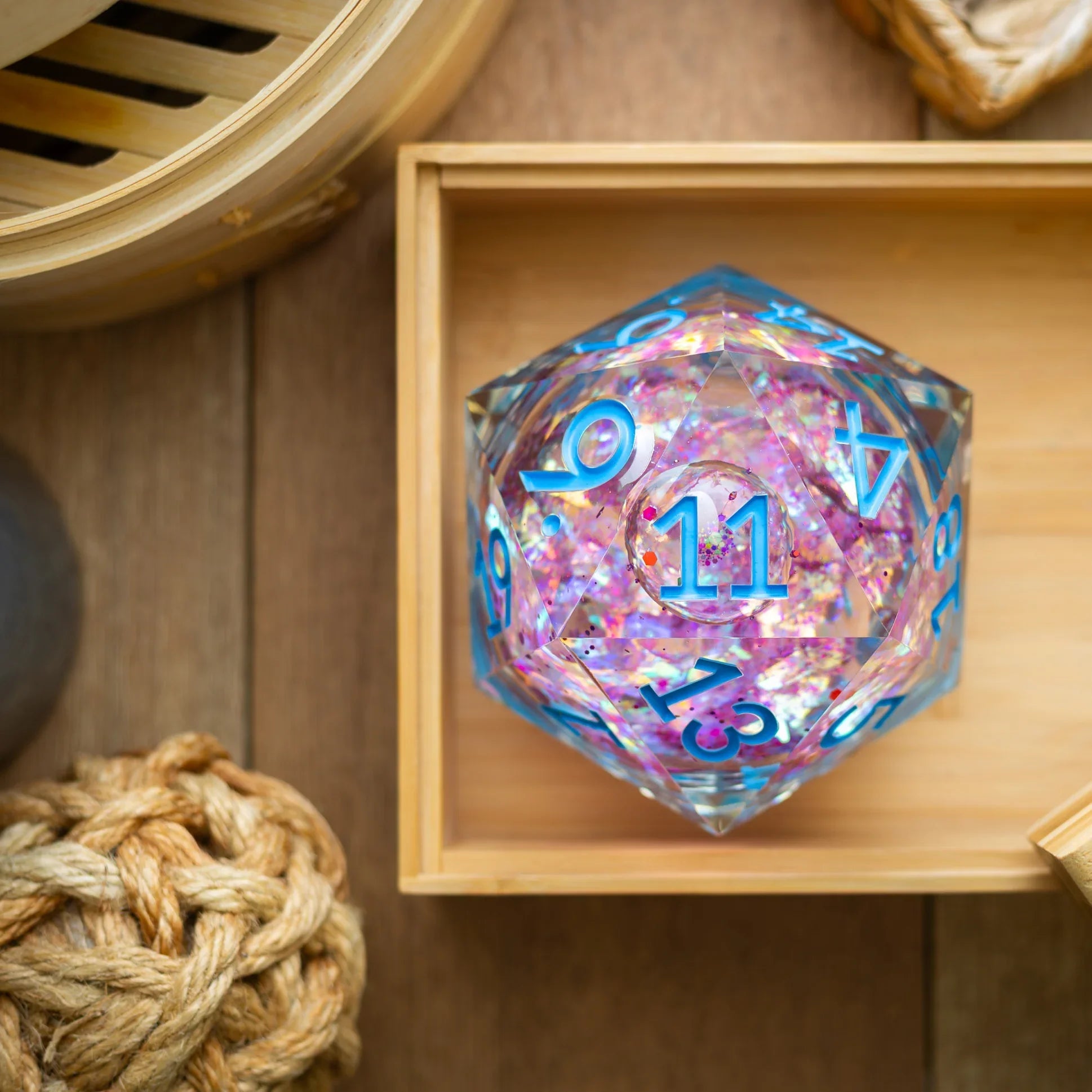 Massive Pastel Pink Baby Blue Glitter Liquid Core 95MM Chonk Handmade Resin Dice And Box | Resin Chonk | Wiccan Center