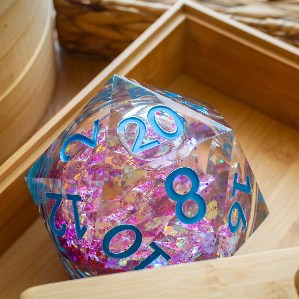 Massive Pastel Pink Baby Blue Glitter Liquid Core 95MM Chonk Handmade Resin Dice And Box | Resin Chonk | Wiccan Center