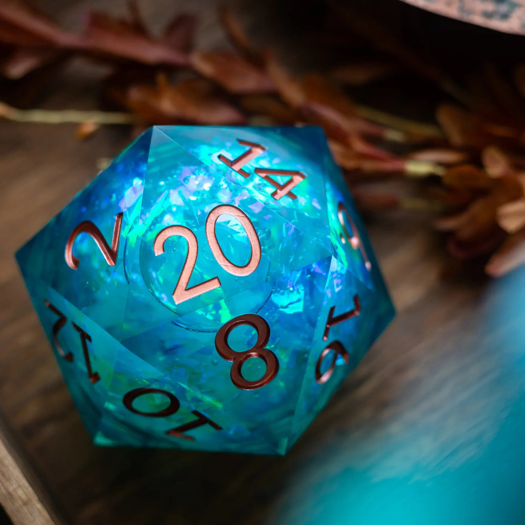 Massive Sea Green Teal Liquid Core 95MM Chonk Handmade Resin Dice And Box | Resin Chonk | Wiccan Center