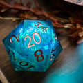 Massive Sea Green Teal Liquid Core 95MM Chonk Handmade Resin Dice And Box | Resin Chonk | Wiccan Center