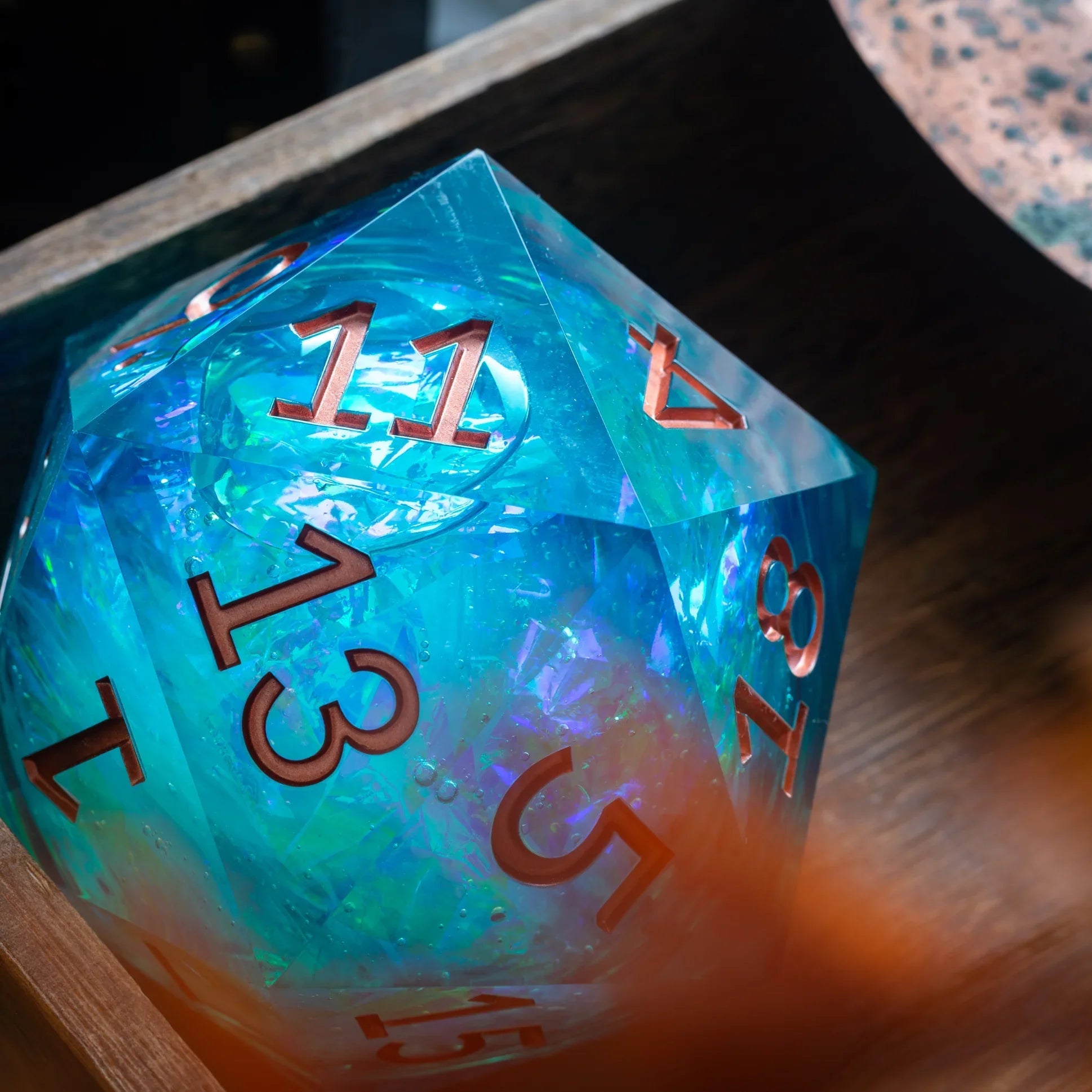 Massive Sea Green Teal Liquid Core 95MM Chonk Handmade Resin Dice And Box | Resin Chonk | Wiccan Center