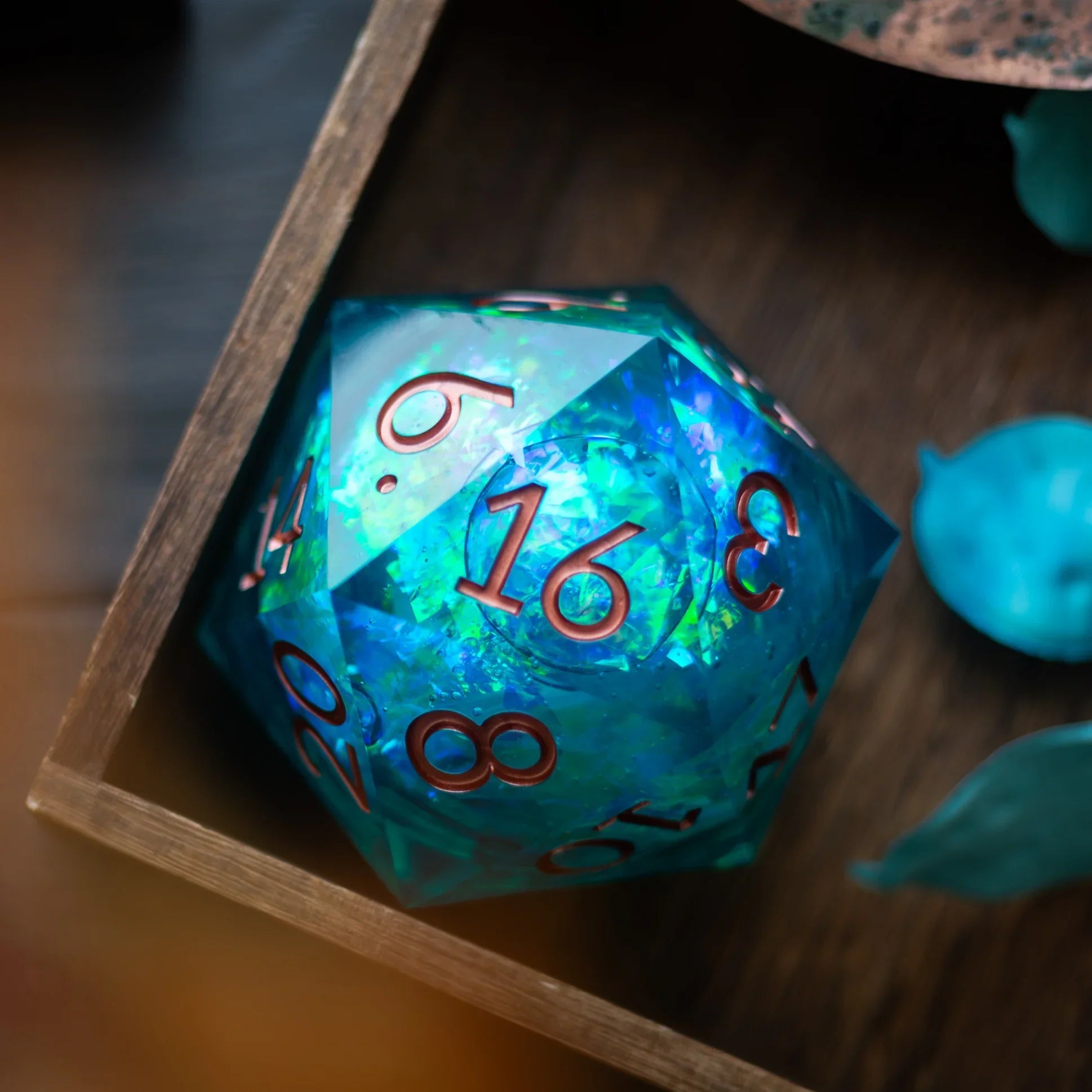 Massive Sea Green Teal Liquid Core 95MM Chonk Handmade Resin Dice And Box | Resin Chonk | Wiccan Center