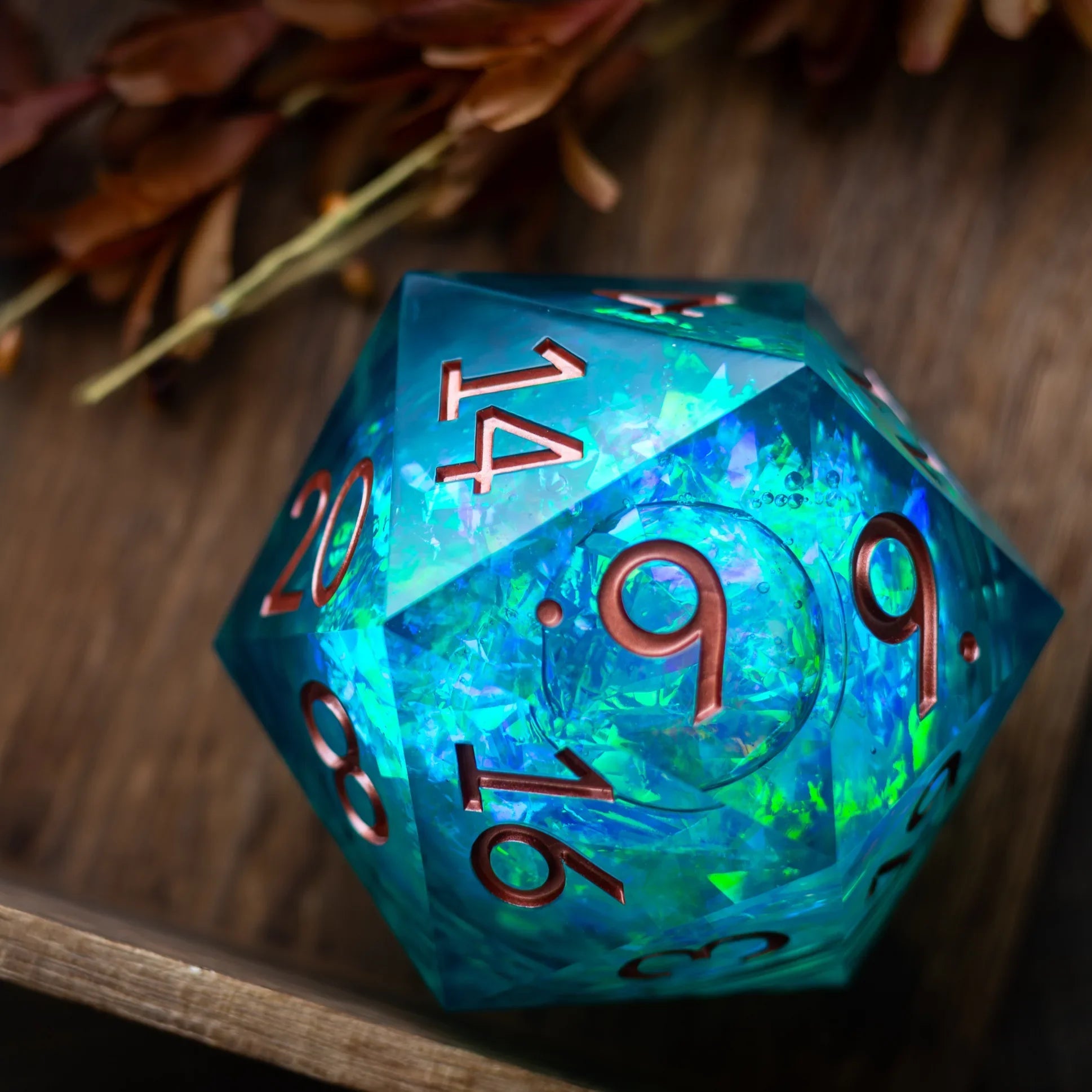 Massive Sea Green Teal Liquid Core 95MM Chonk Handmade Resin Dice And Box | Resin Chonk | Wiccan Center