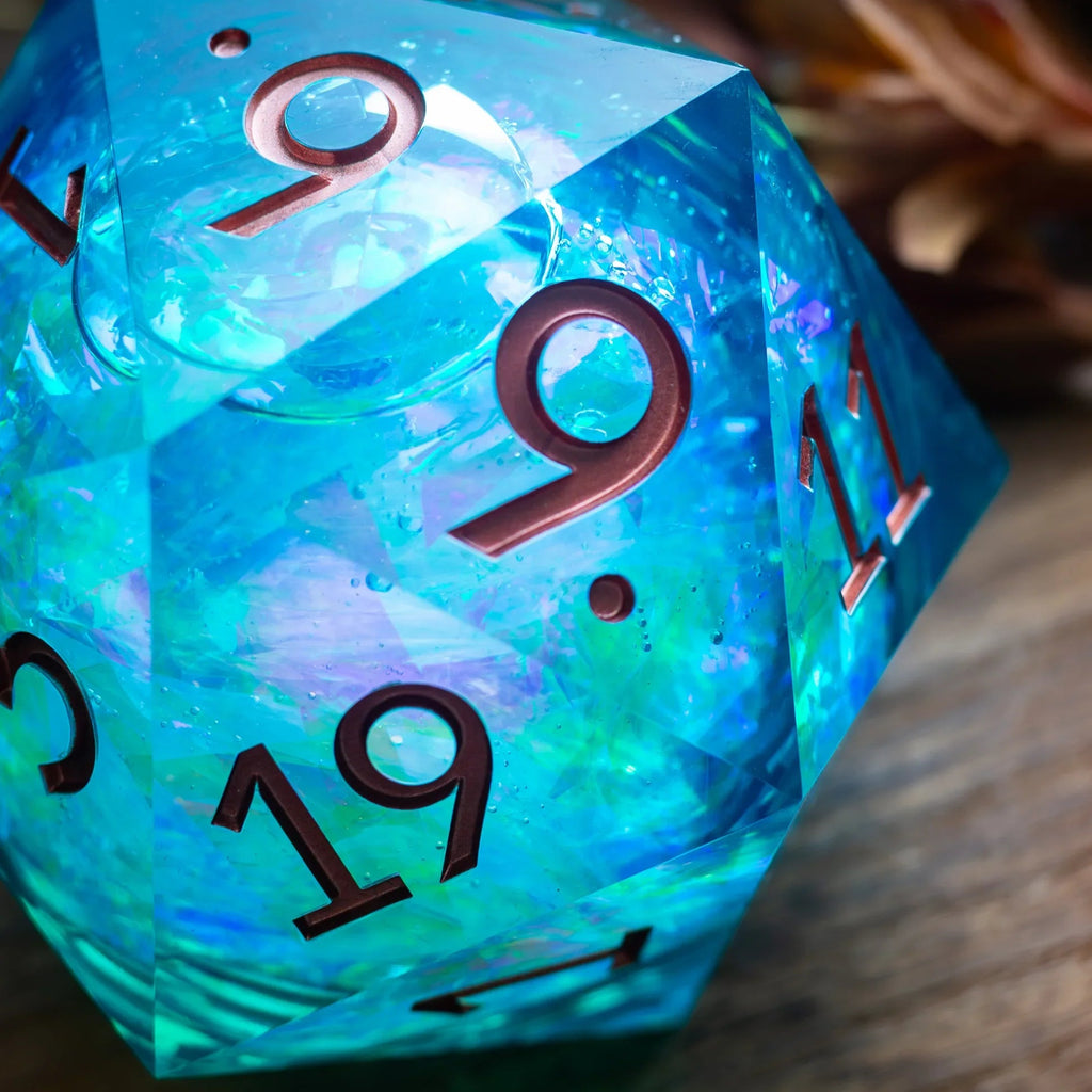 Massive Sea Green Teal Liquid Core 95MM Chonk Handmade Resin Dice And Box | Resin Chonk | Wiccan Center
