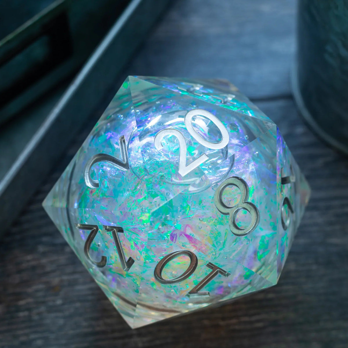 Massive Silver And Foil Liquid Core 95MM Chonk Handmade Resin Dice And Box | Resin Chonk | Wiccan Center