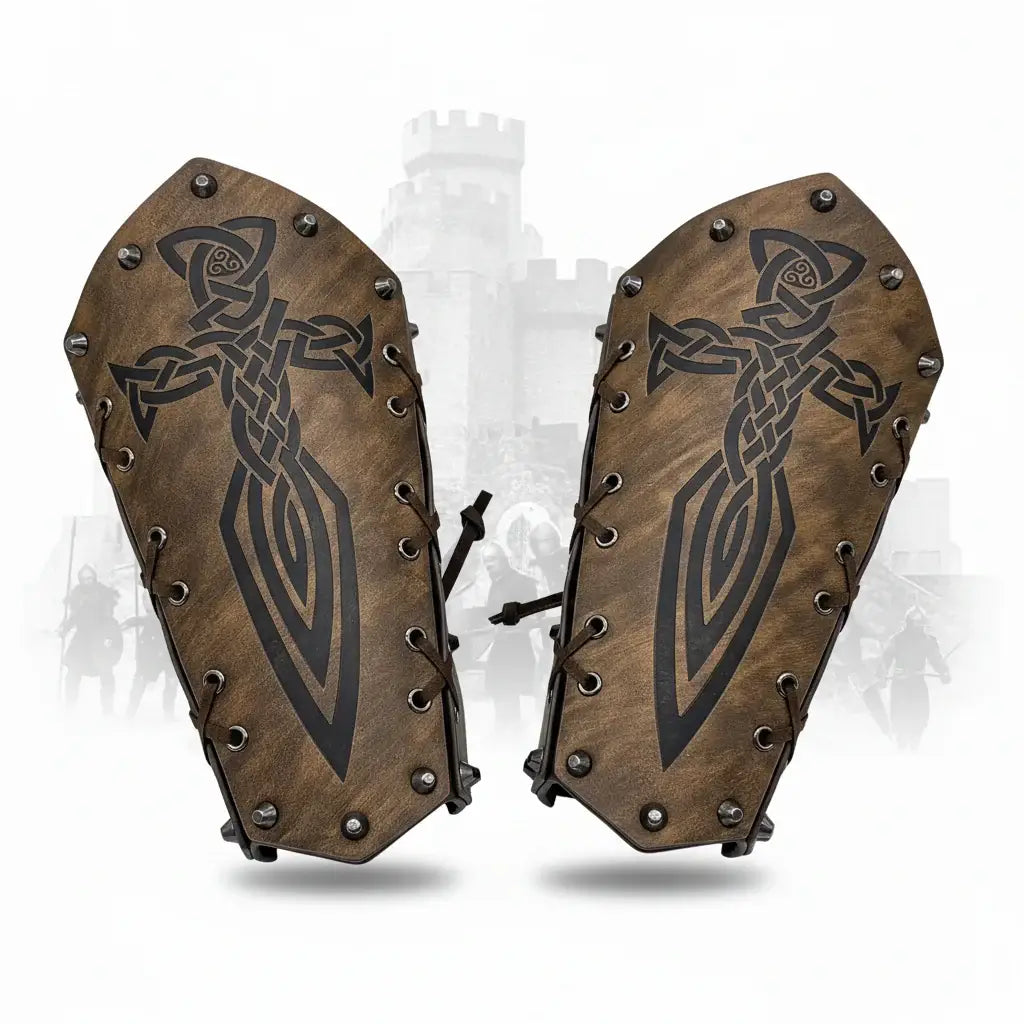 Medieval Embossed Arm Bracers PU Leather Knight Viking Cosplay Gauntlets Costume Props