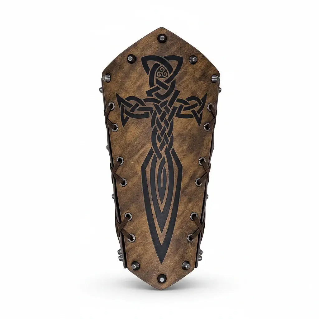 Medieval Embossed Arm Bracers PU Leather Knight Viking Cosplay Gauntlets Costume Props