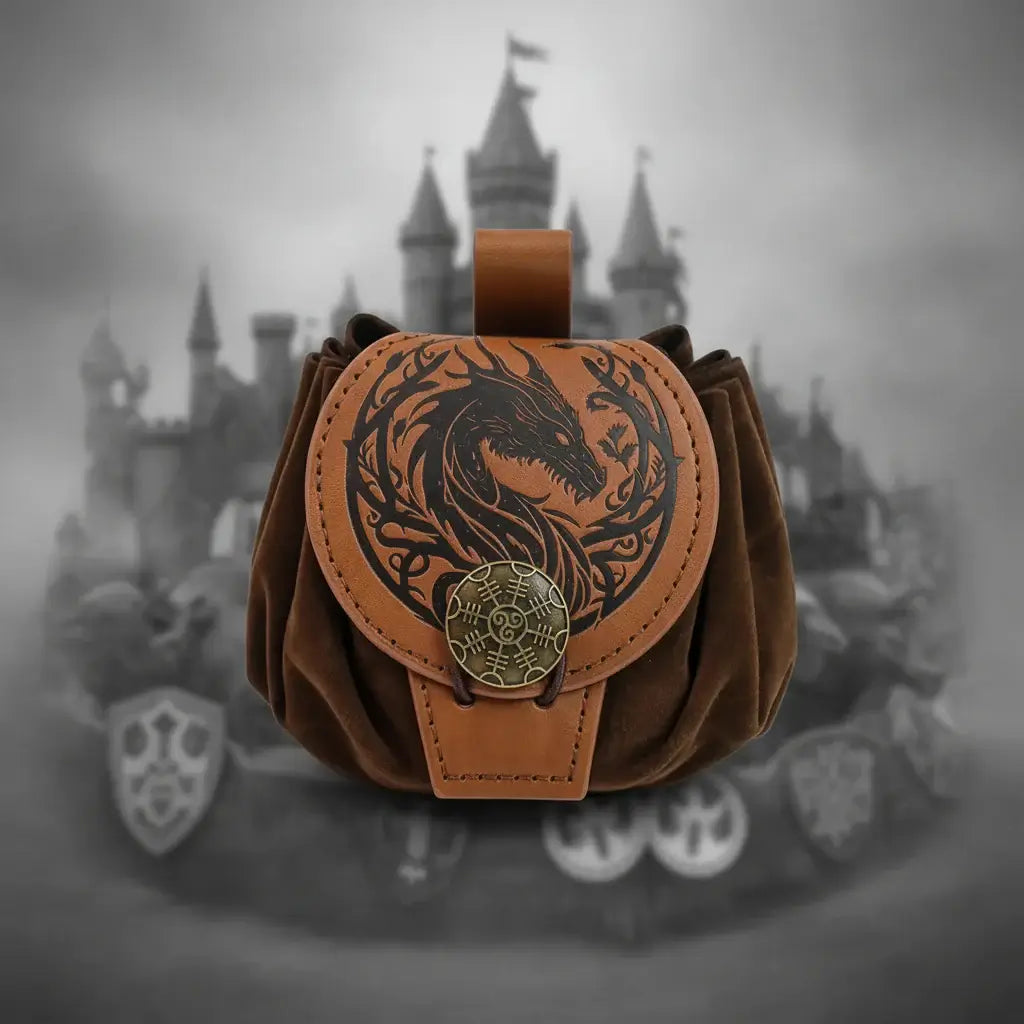 Medieval Viking Belt Pouch Leather Drawstring Coin Bag Renaissance Faire Waist Accessory