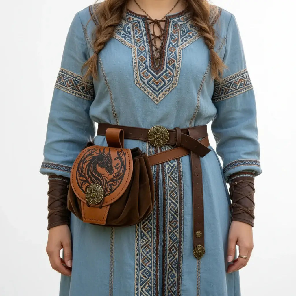 Medieval Viking Belt Pouch Leather Drawstring Coin Bag Renaissance Faire Waist Accessory