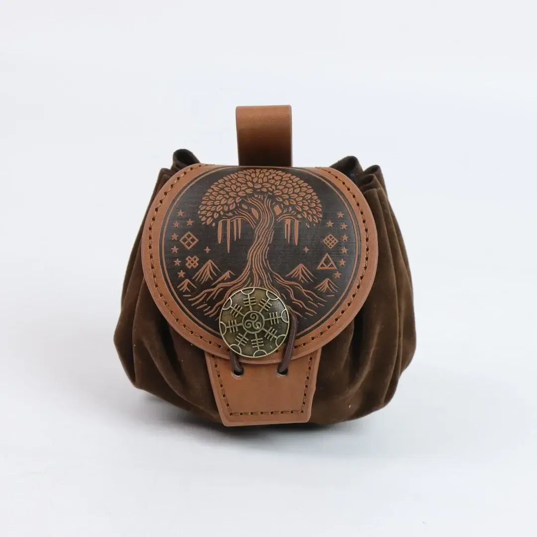 Medieval Viking Belt Pouch Leather Drawstring Coin Bag Renaissance Faire Waist Accessory