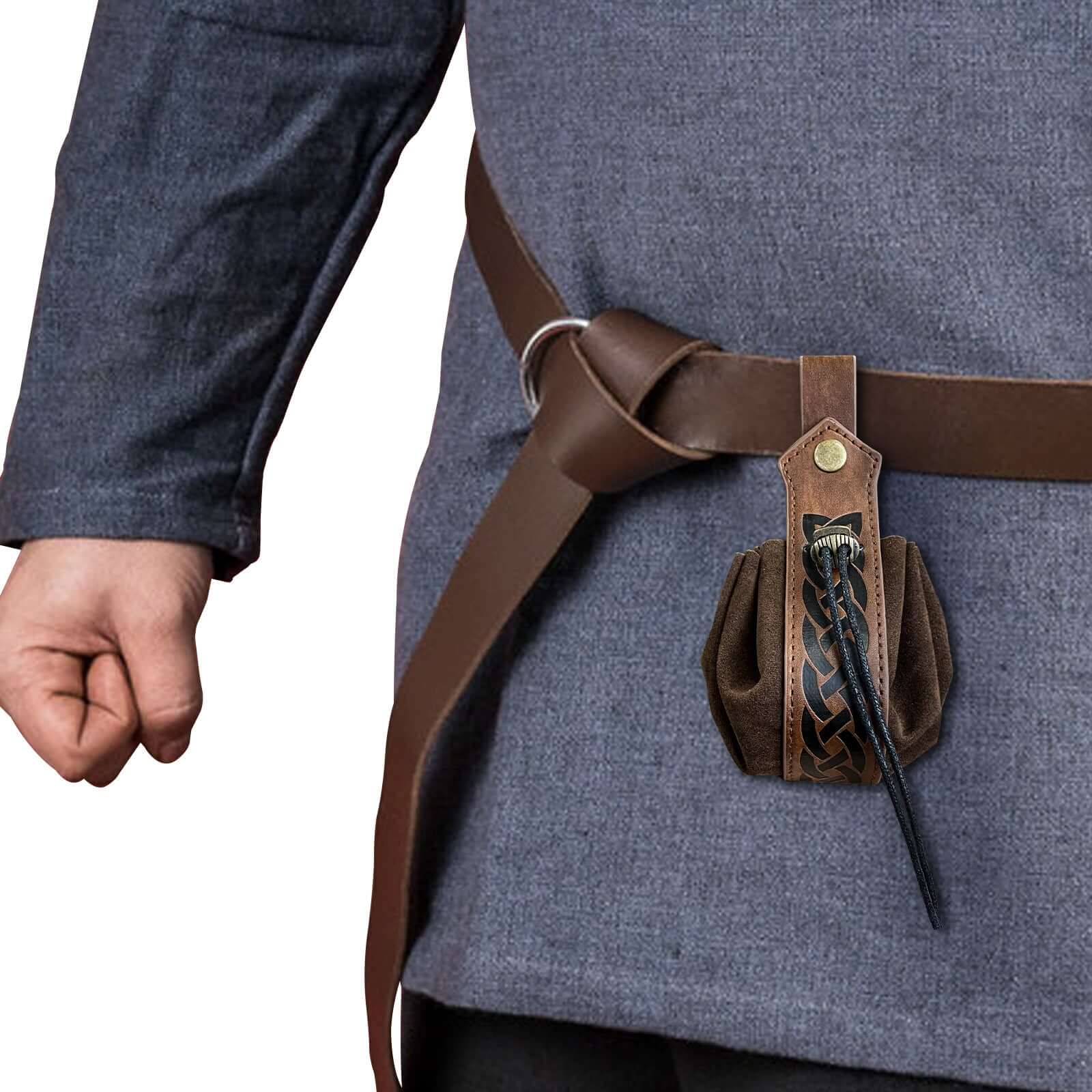 Medieval Viking Leather Sling Bag – Nordic Embossed Coin Purse for Men