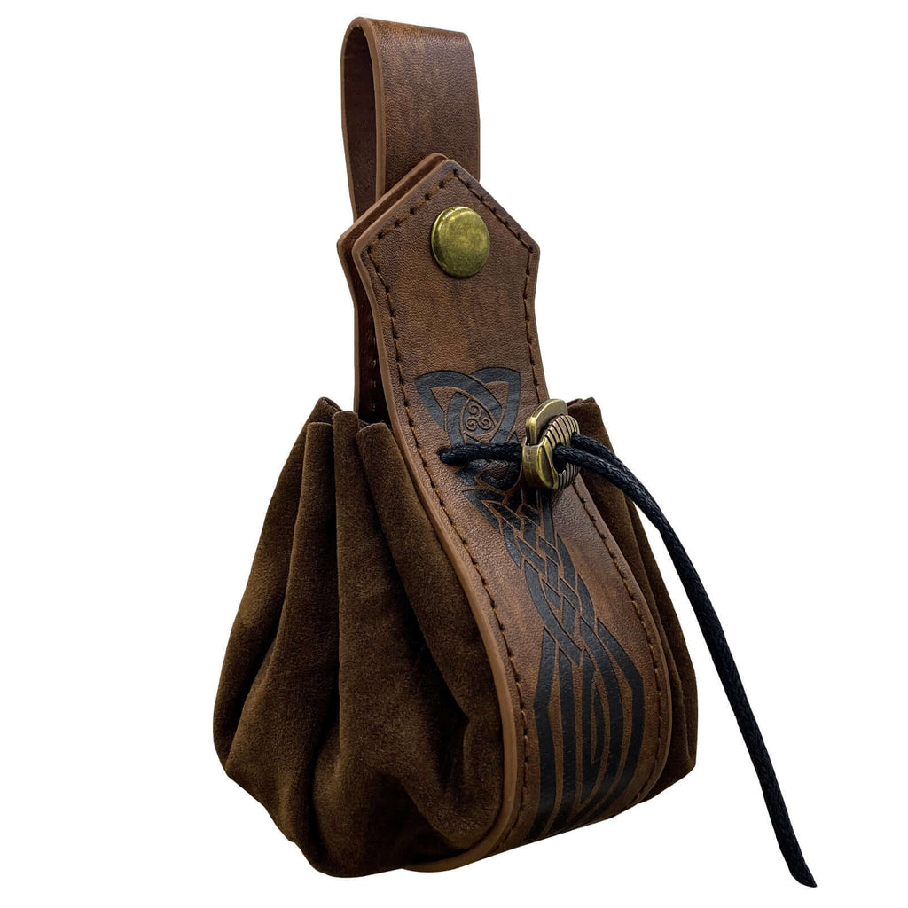 Medieval Viking Leather Sling Bag – Nordic Embossed Coin Purse for Men