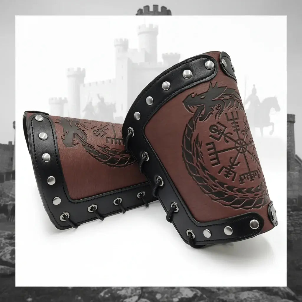 Medieval Viking Wear Nordic Compass Leather Bracelet Wide Arm Gauntlet Bracer