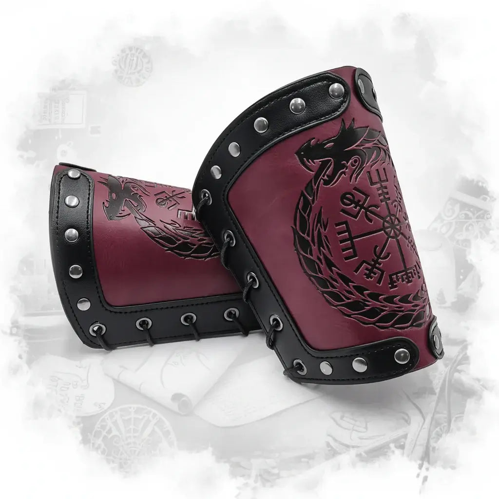 Medieval Viking Wear Nordic Compass Leather Bracelet Wide Arm Gauntlet Bracer