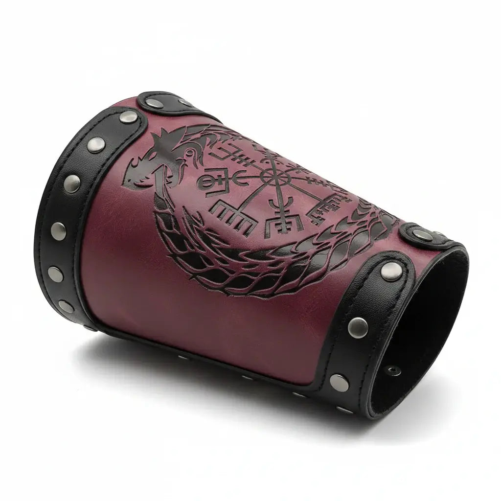Medieval Viking Wear Nordic Compass Leather Bracelet Wide Arm Gauntlet Bracer