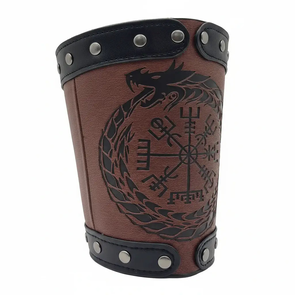 Medieval Viking Wear Nordic Compass Leather Bracelet Wide Arm Gauntlet Bracer