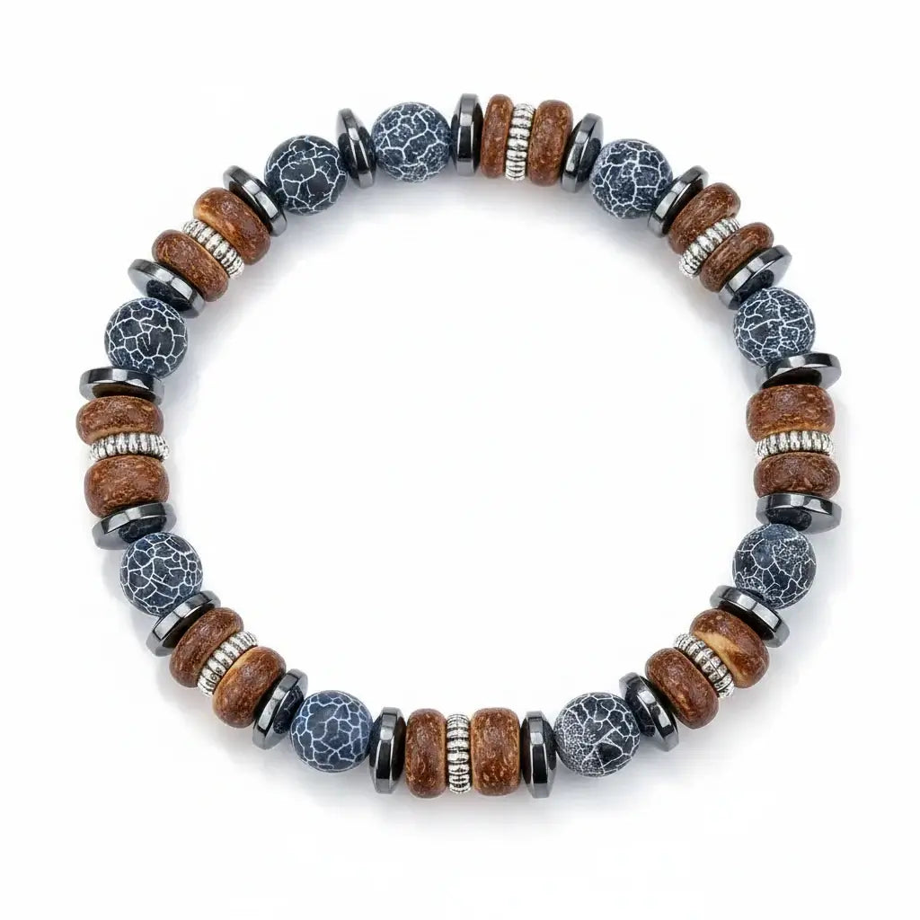 Men's Vintage Onyx Wood Bead Bracelet