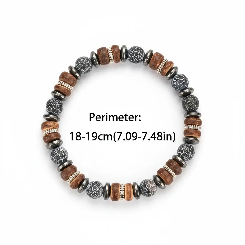 Men's Vintage Onyx Wood Bead Bracelet