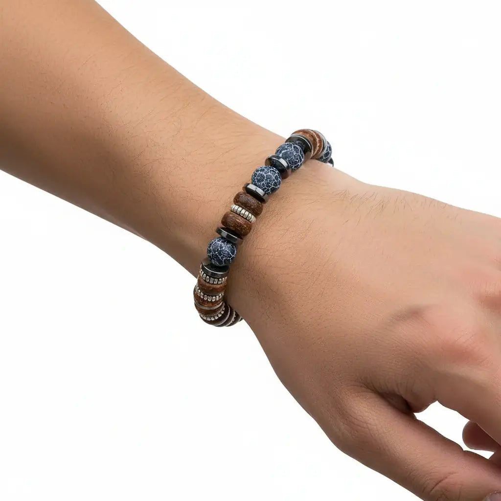 Men's Vintage Onyx Wood Bead Bracelet