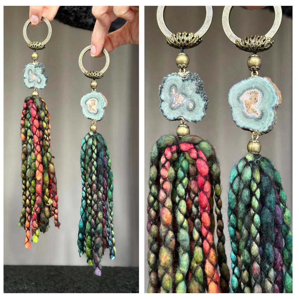 Merino Wool Garland with Stalactite Jasper, One of a kind decor piece, Natural Wall Hanging with Tassels, multiple uses Jasper Gift | Garland | Wiccan Center
