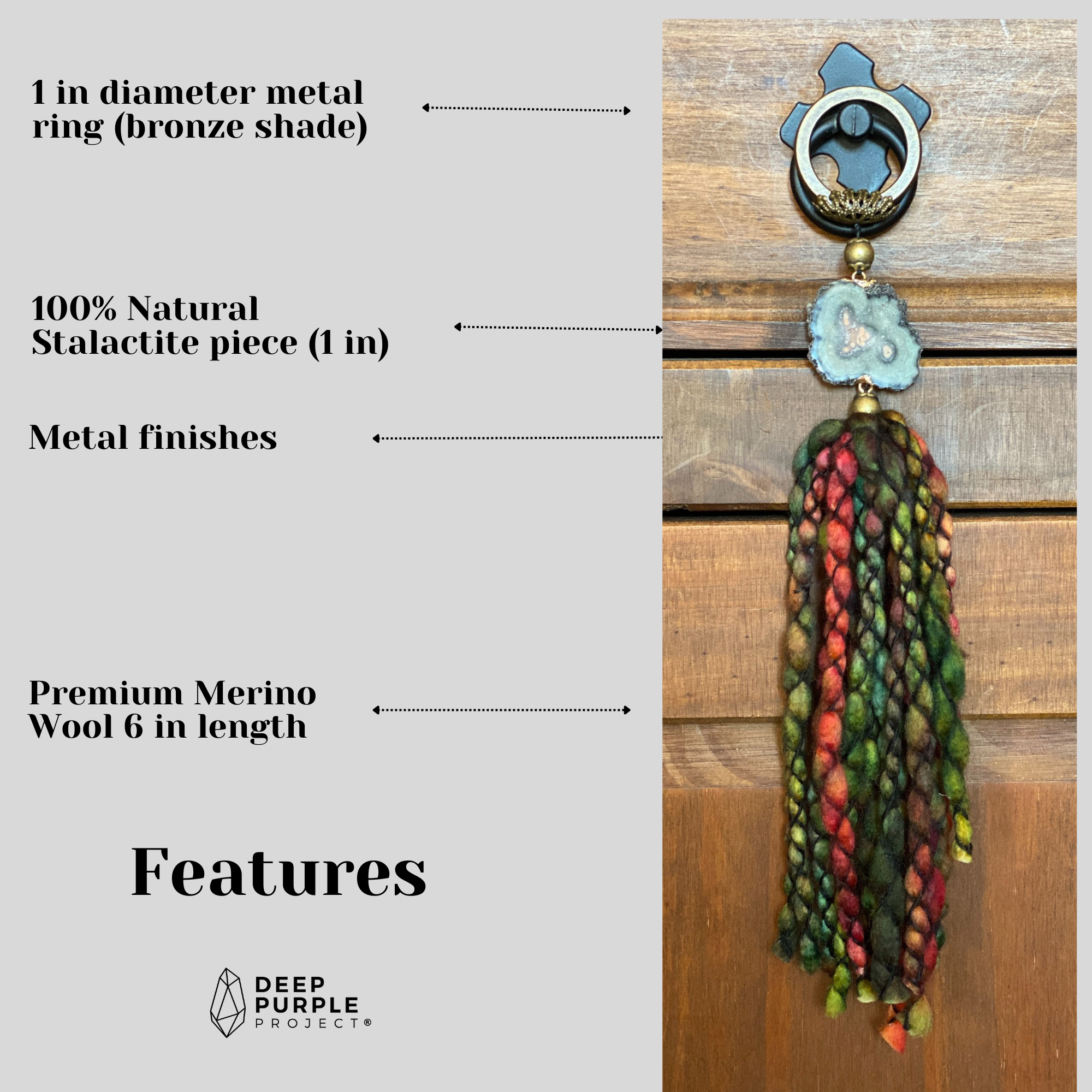 Merino Wool Garland with Stalactite Jasper, One of a kind decor piece, Natural Wall Hanging with Tassels, multiple uses Jasper Gift | Garland | Wiccan Center