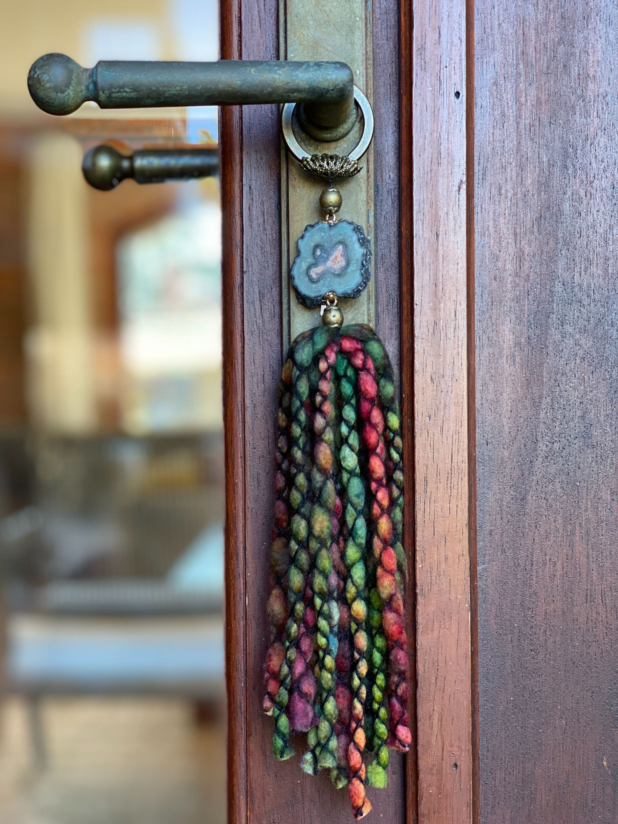 Merino Wool Garland with Stalactite Jasper, One of a kind decor piece, Natural Wall Hanging with Tassels, multiple uses Jasper Gift | Garland | Wiccan Center