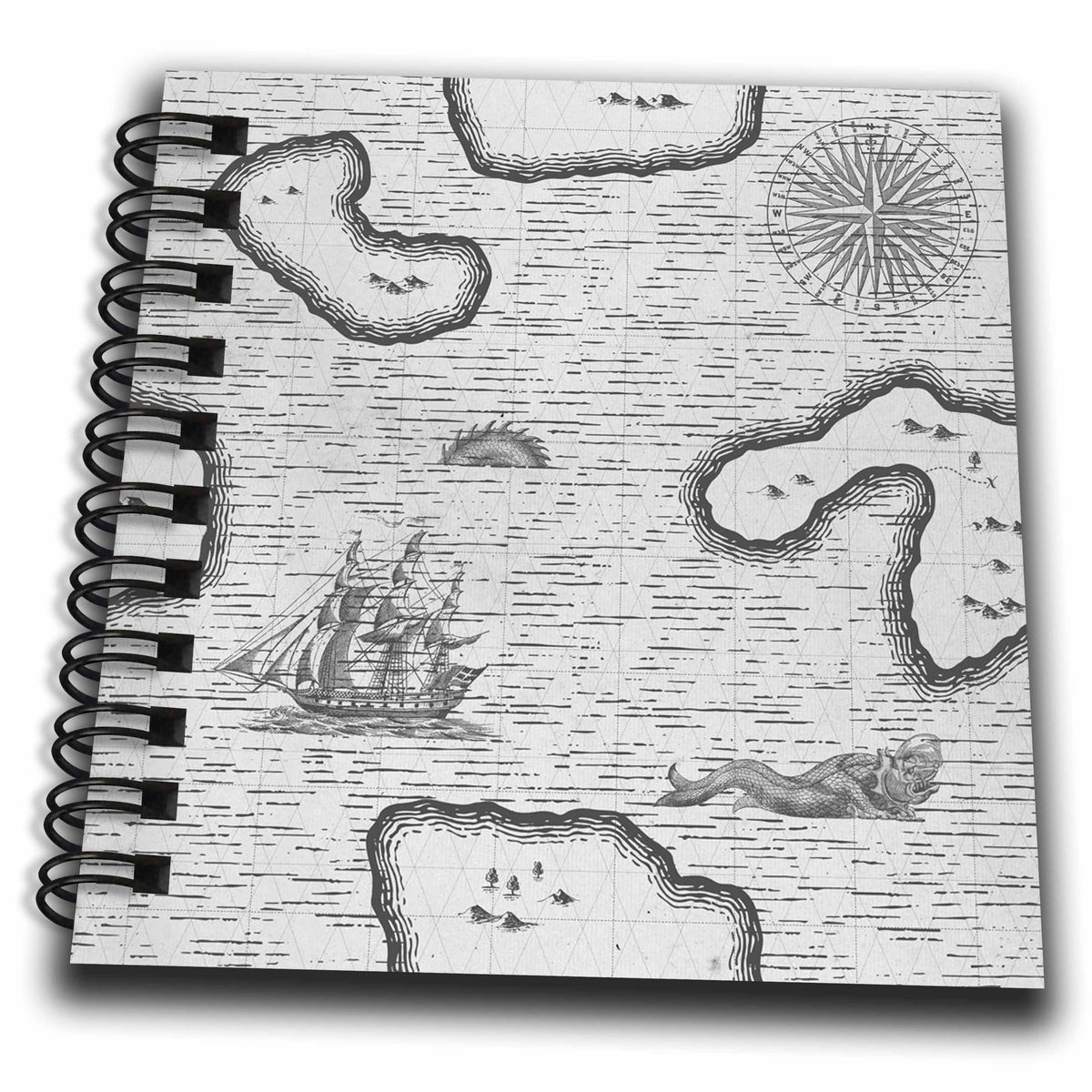 3dRose Anne Marie Baugh - Design - Gray Pirates Treasure Map - Drawing Books (db_341231)