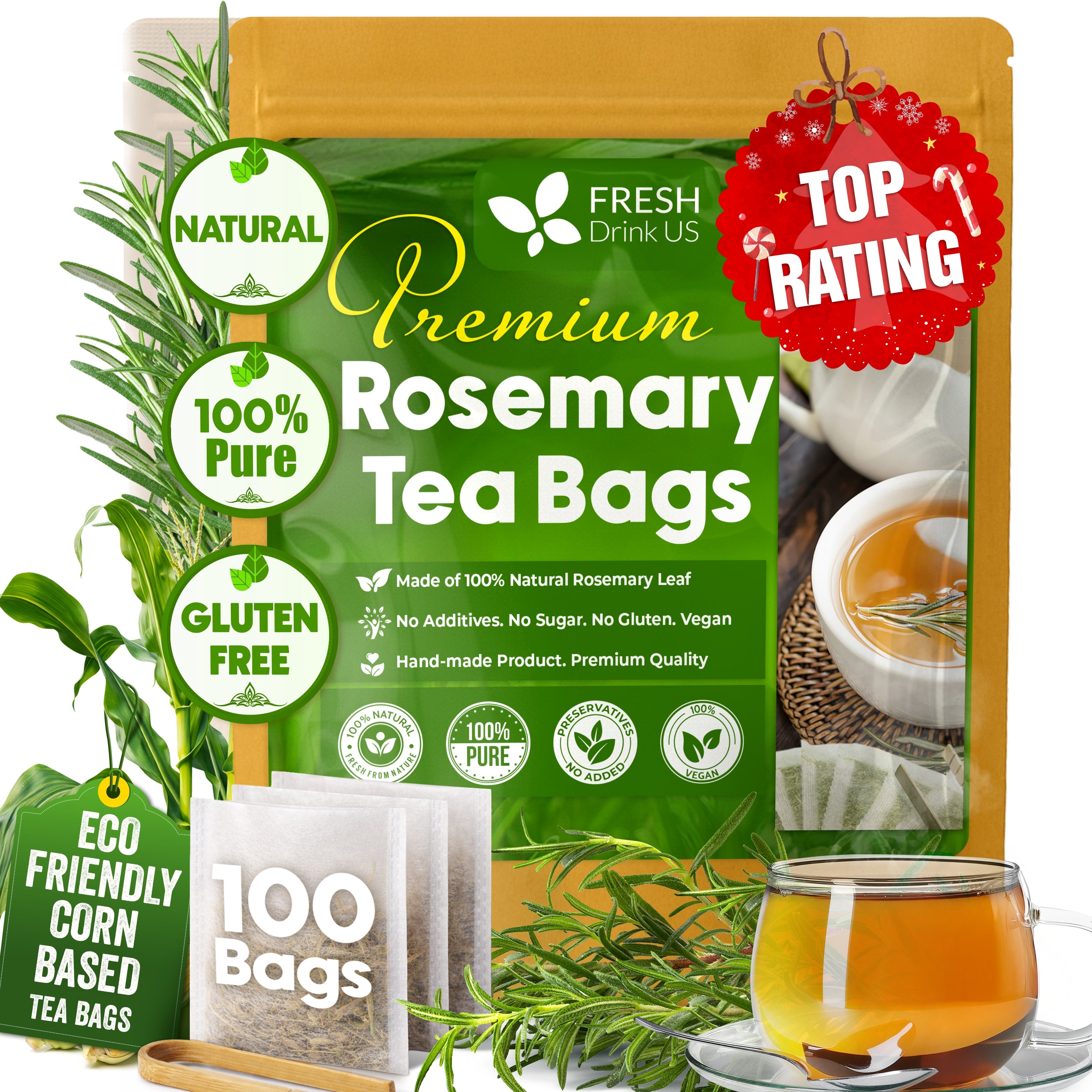 Premium Rosemary Leaves, Tea Bags, Powder, 100% Natural & Pure from Dried Rosemary Leaves, No Additives, No Caffeine, Vegan. Dried Rosemary Herb, Perfect for Seasoning, Spice Blends for Grilling & Cooking | Tea | Wiccan Center