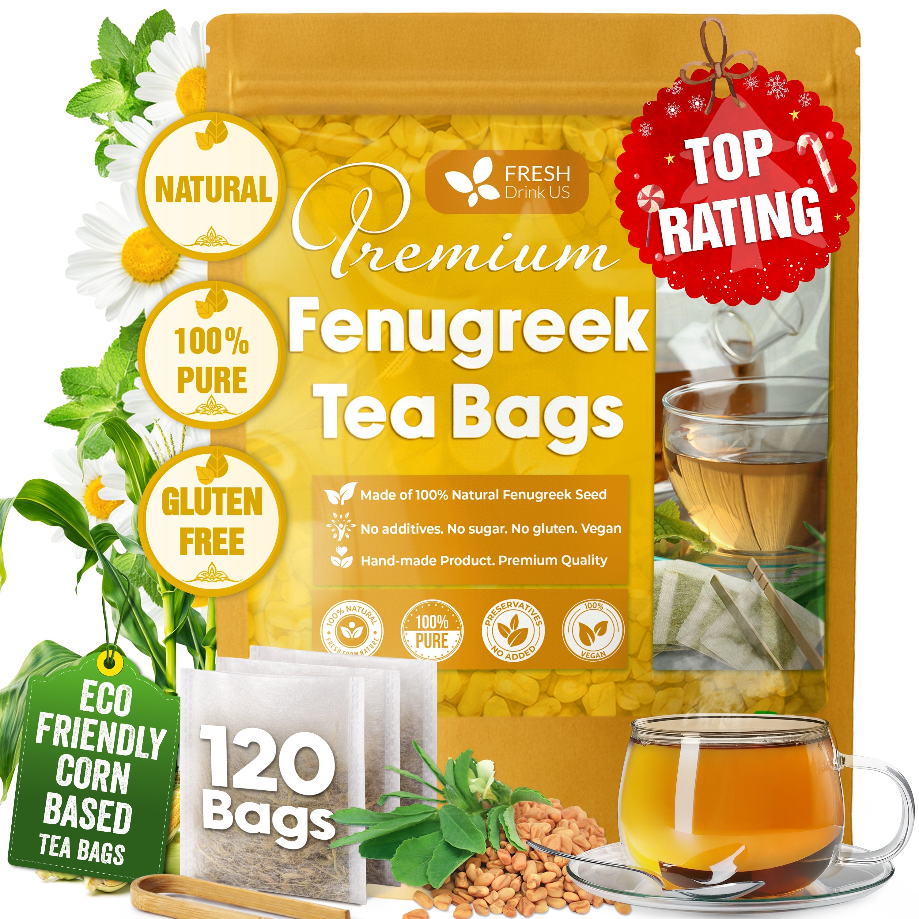 Premium Fenugreek Tea Bags. No Sugar, No Caffeine, No Gluten, Vegan. (30 Tea Bags) | Tea | Wiccan Center