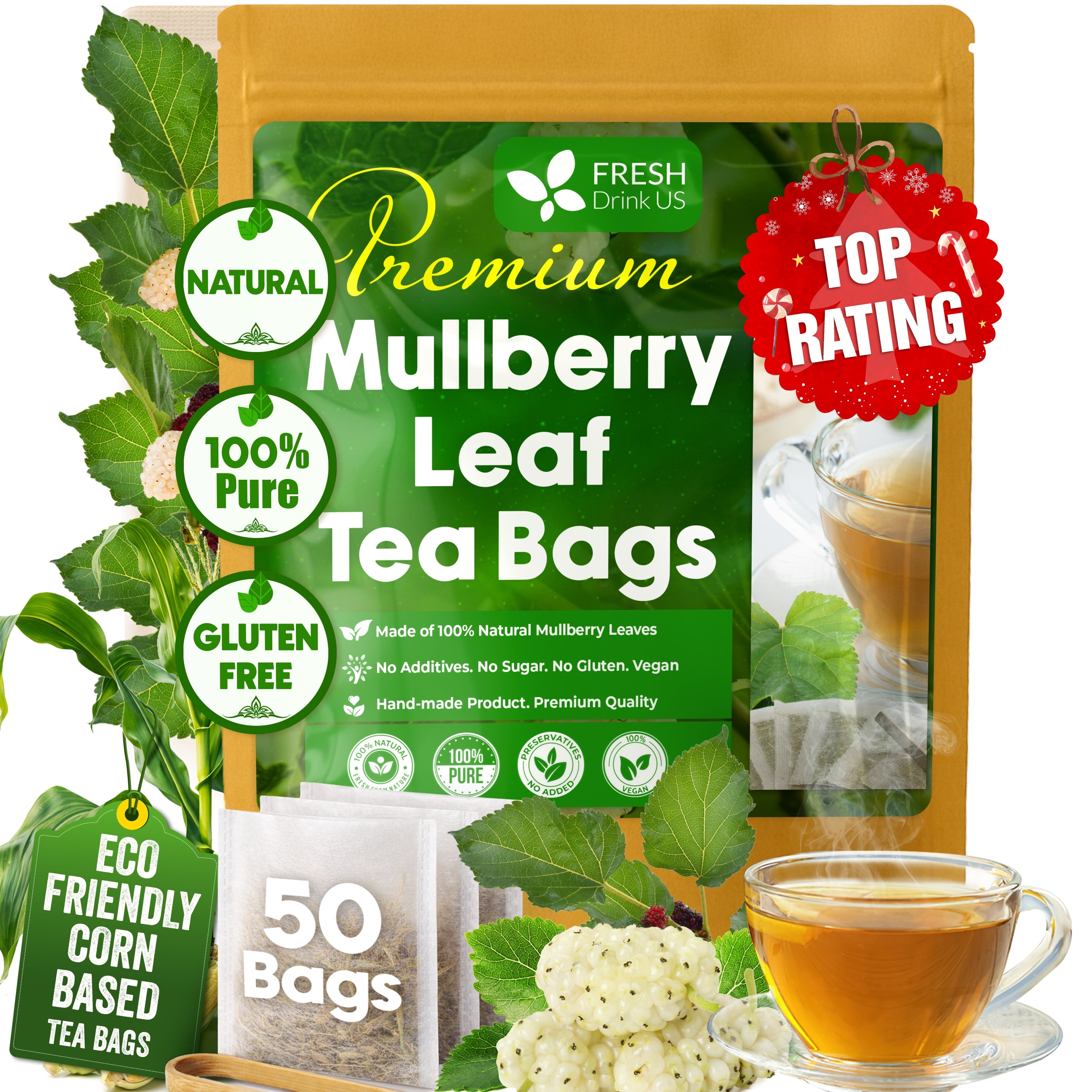 Premium Mulberry Leaf Tea Bags. No Sugar, No Caffeine, No Gluten, Vegan. | Tea | Wiccan Center