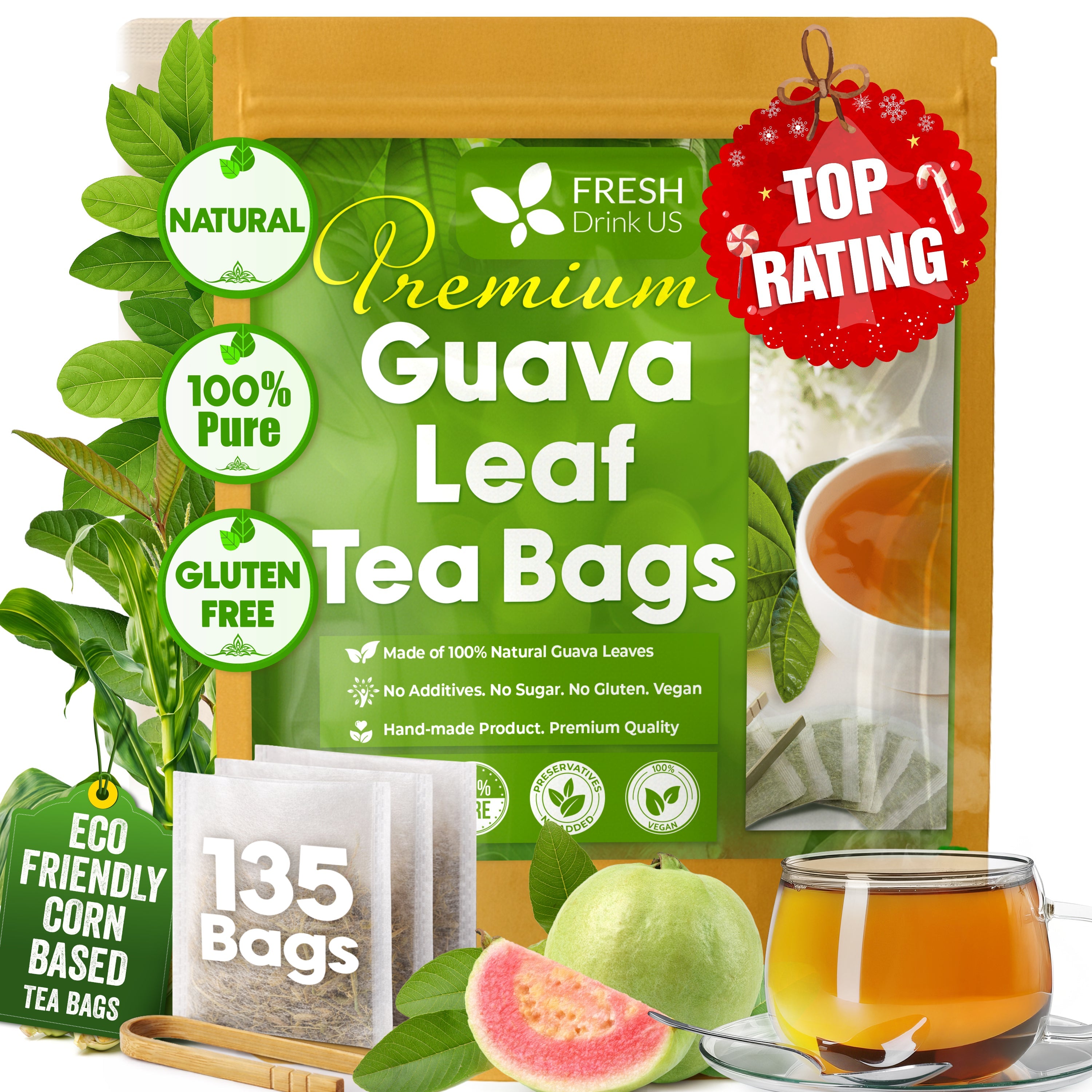 Natural Guava Leaves, Whole Dried Leaves, Cut-and-Sifted Guava leaves, 100% Pure from Guava Leaves, Natural Guava Loose Leaf Herbal Tea, No Additives, No Caffeine, Vegan | Tea | Wiccan Center