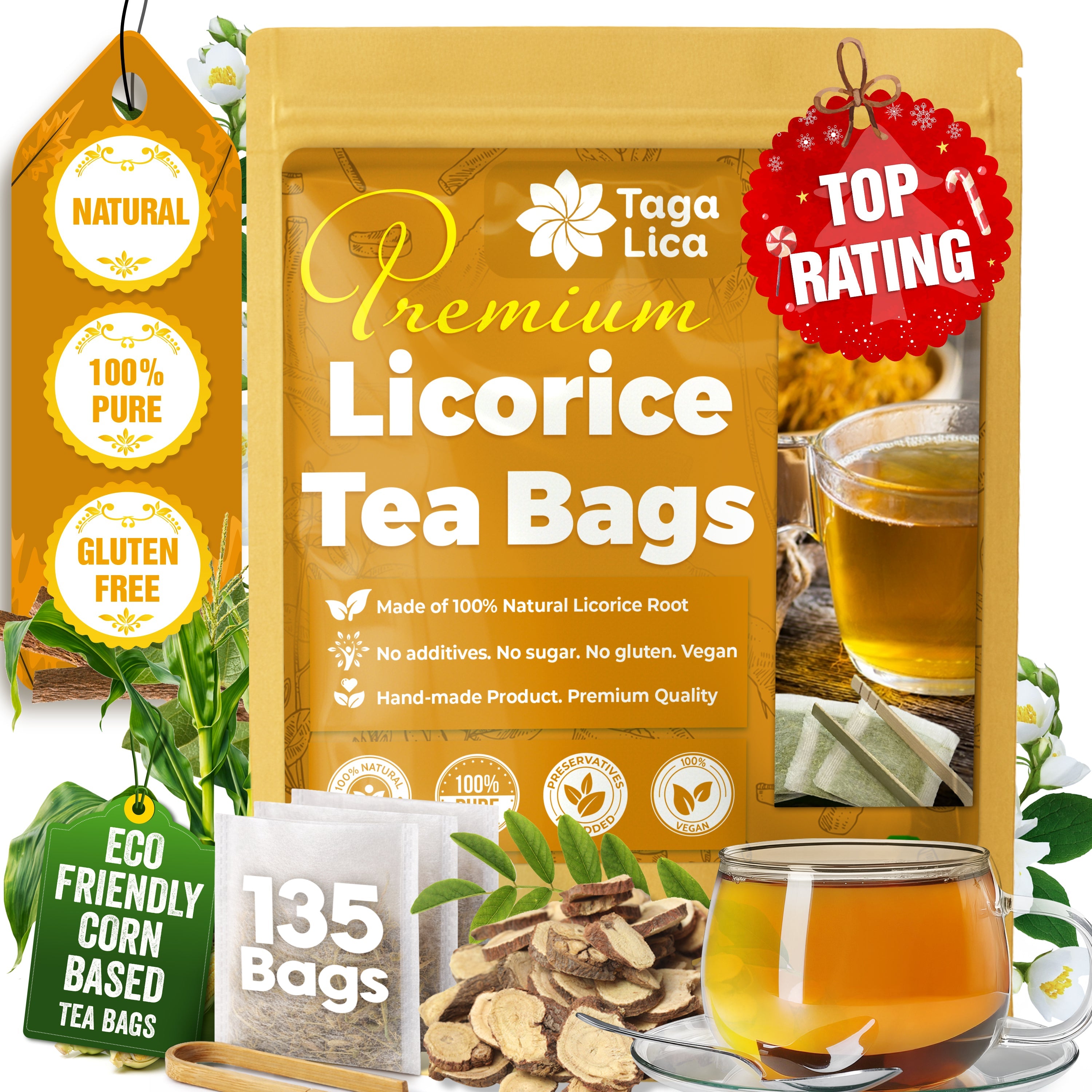 Premium Licorice Root Tea Bags, 100% Natural, Pure Licorice Root, Eco-Conscious Tea Bags, Licorice Root Herbal Tea, Licorice Root Tea. No Sugar, No Caffeine, No Gluten, Vegan | Tea | Wiccan Center
