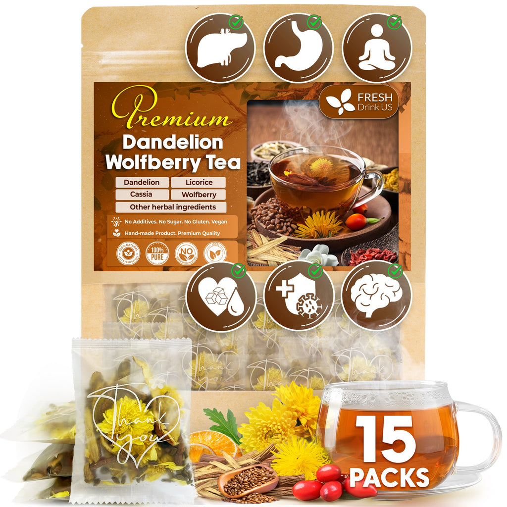 Dandelion Wolfberry Tea - a Natural Blend of Six Herbal Ingredients, Dandelion, Licorice, Cassia, Wolfberry Supports Kidneys & Liver Health (PCOS, Pregnancy, Fibroids, PMS, Menstrual Cycle, Mood), Hormone Balance Tea Beverage | Tea | Wiccan Center