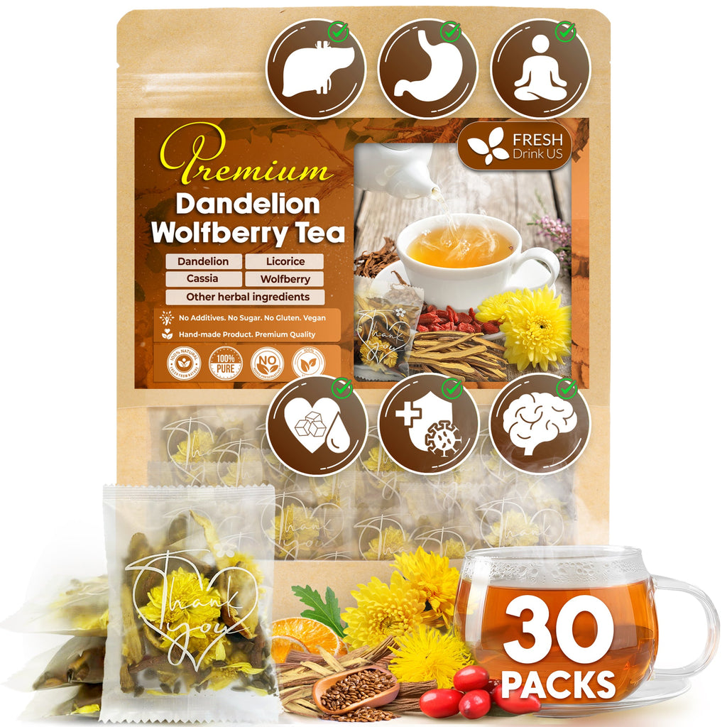 Dandelion Wolfberry Tea - a Natural Blend of Six Herbal Ingredients, Dandelion, Licorice, Cassia, Wolfberry Supports Kidneys & Liver Health (PCOS, Pregnancy, Fibroids, PMS, Menstrual Cycle, Mood), Hormone Balance Tea Beverage | Tea | Wiccan Center